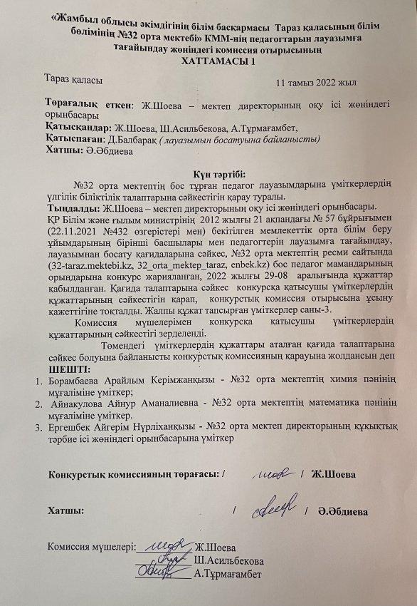 Конкурс бойынша хаттама